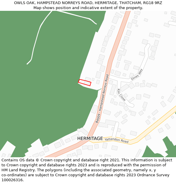 OWLS OAK, HAMPSTEAD NORREYS ROAD, HERMITAGE, THATCHAM, RG18 9RZ: Location map and indicative extent of plot