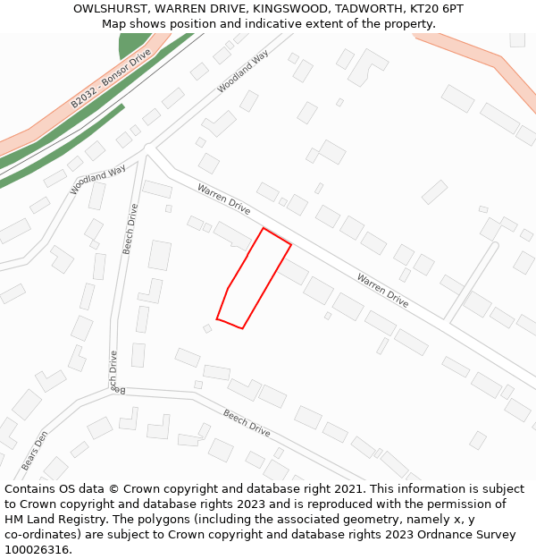 OWLSHURST, WARREN DRIVE, KINGSWOOD, TADWORTH, KT20 6PT: Location map and indicative extent of plot