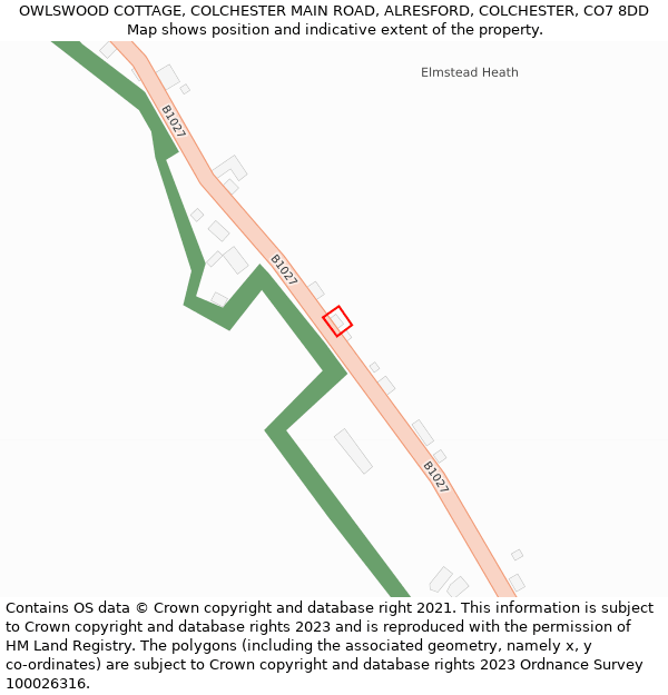 OWLSWOOD COTTAGE, COLCHESTER MAIN ROAD, ALRESFORD, COLCHESTER, CO7 8DD: Location map and indicative extent of plot