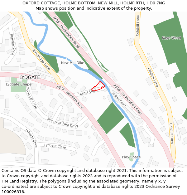 OXFORD COTTAGE, HOLME BOTTOM, NEW MILL, HOLMFIRTH, HD9 7NG: Location map and indicative extent of plot