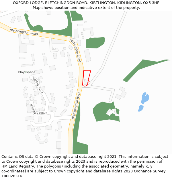 OXFORD LODGE, BLETCHINGDON ROAD, KIRTLINGTON, KIDLINGTON, OX5 3HF: Location map and indicative extent of plot