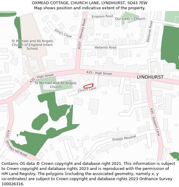 OXMEAD COTTAGE, CHURCH LANE, LYNDHURST, SO43 7EW: Location map and indicative extent of plot