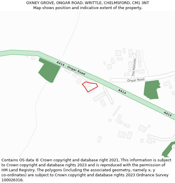 OXNEY GROVE, ONGAR ROAD, WRITTLE, CHELMSFORD, CM1 3NT: Location map and indicative extent of plot