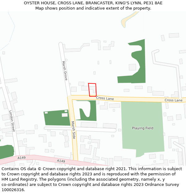 OYSTER HOUSE, CROSS LANE, BRANCASTER, KING'S LYNN, PE31 8AE: Location map and indicative extent of plot