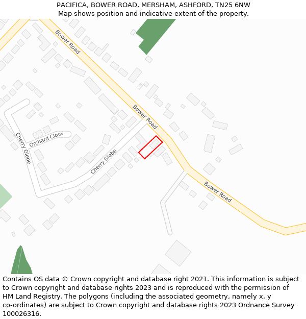 PACIFICA, BOWER ROAD, MERSHAM, ASHFORD, TN25 6NW: Location map and indicative extent of plot