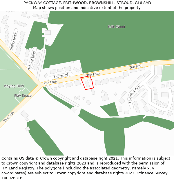 PACKWAY COTTAGE, FRITHWOOD, BROWNSHILL, STROUD, GL6 8AD: Location map and indicative extent of plot
