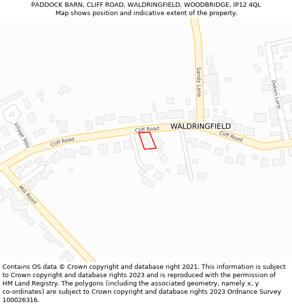 PADDOCK BARN, CLIFF ROAD, WALDRINGFIELD, WOODBRIDGE, IP12 4QL: Location map and indicative extent of plot