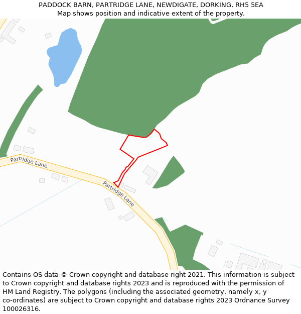 PADDOCK BARN, PARTRIDGE LANE, NEWDIGATE, DORKING, RH5 5EA: Location map and indicative extent of plot