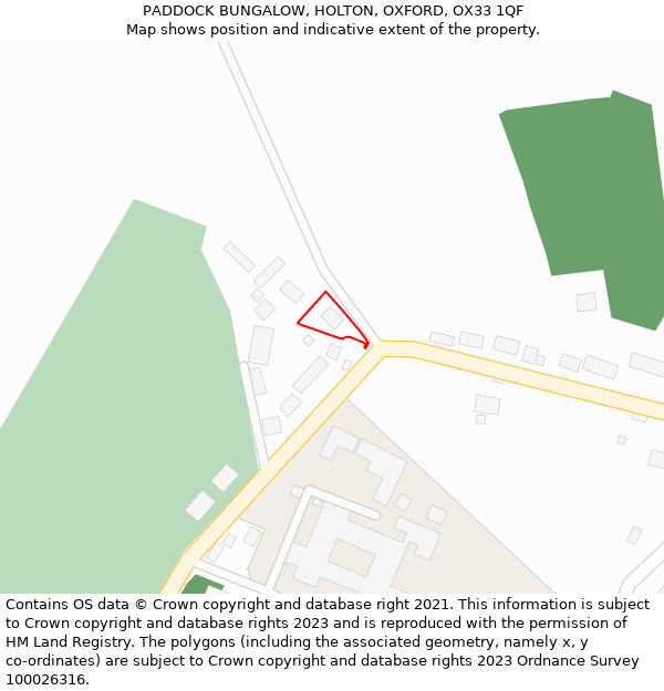 PADDOCK BUNGALOW, HOLTON, OXFORD, OX33 1QF: Location map and indicative extent of plot