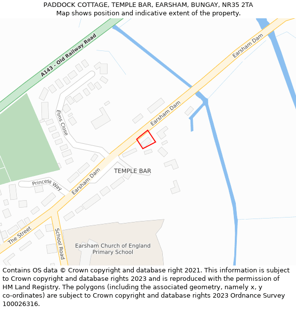 PADDOCK COTTAGE, TEMPLE BAR, EARSHAM, BUNGAY, NR35 2TA: Location map and indicative extent of plot