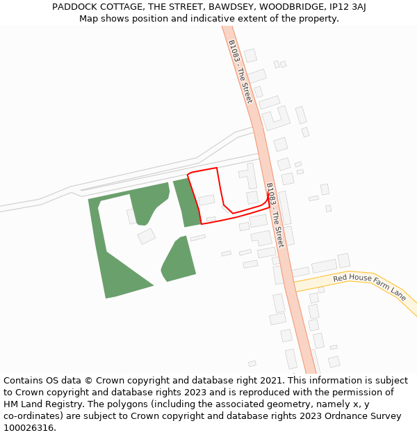 PADDOCK COTTAGE, THE STREET, BAWDSEY, WOODBRIDGE, IP12 3AJ: Location map and indicative extent of plot