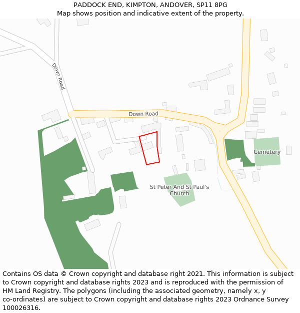 PADDOCK END, KIMPTON, ANDOVER, SP11 8PG: Location map and indicative extent of plot