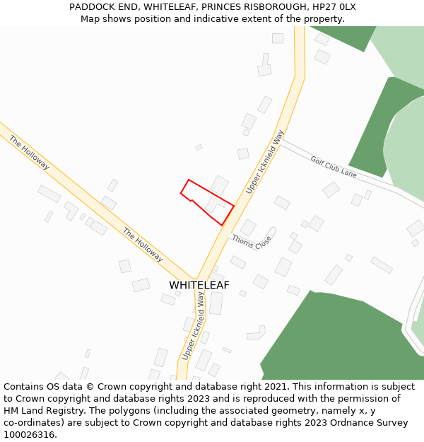 PADDOCK END, WHITELEAF, PRINCES RISBOROUGH, HP27 0LX: Location map and indicative extent of plot