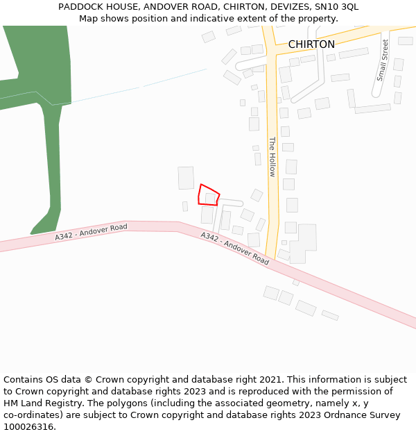 PADDOCK HOUSE, ANDOVER ROAD, CHIRTON, DEVIZES, SN10 3QL: Location map and indicative extent of plot