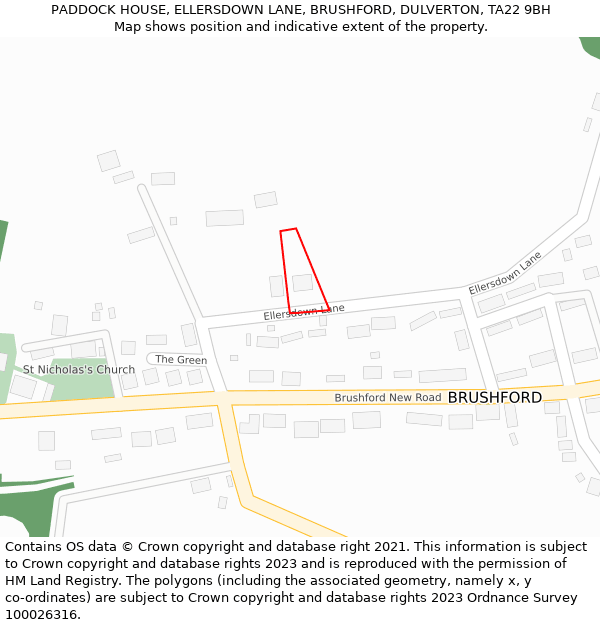 PADDOCK HOUSE, ELLERSDOWN LANE, BRUSHFORD, DULVERTON, TA22 9BH: Location map and indicative extent of plot