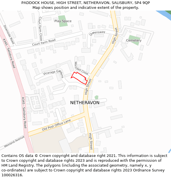 PADDOCK HOUSE, HIGH STREET, NETHERAVON, SALISBURY, SP4 9QP: Location map and indicative extent of plot