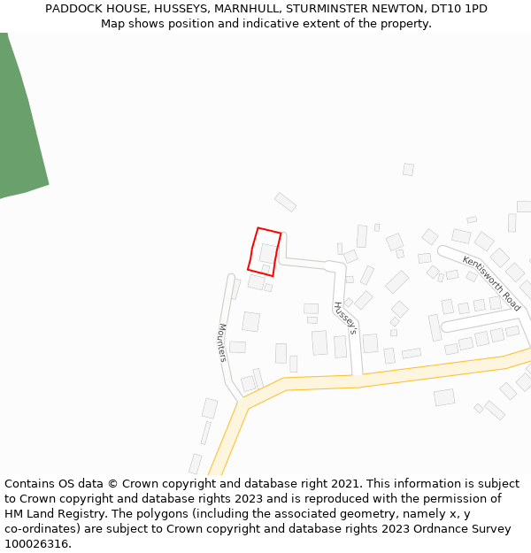 PADDOCK HOUSE, HUSSEYS, MARNHULL, STURMINSTER NEWTON, DT10 1PD: Location map and indicative extent of plot