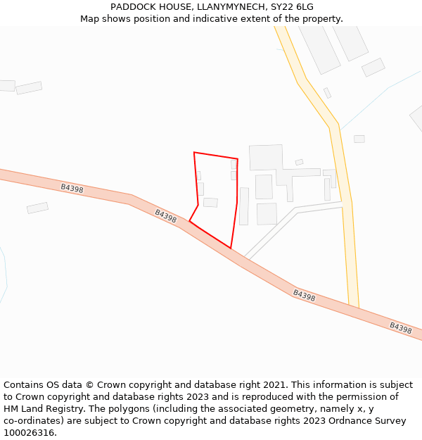 PADDOCK HOUSE, LLANYMYNECH, SY22 6LG: Location map and indicative extent of plot