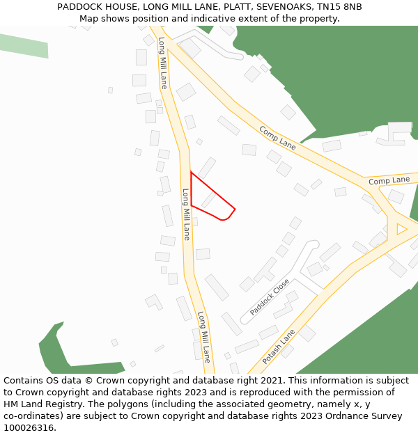 PADDOCK HOUSE, LONG MILL LANE, PLATT, SEVENOAKS, TN15 8NB: Location map and indicative extent of plot