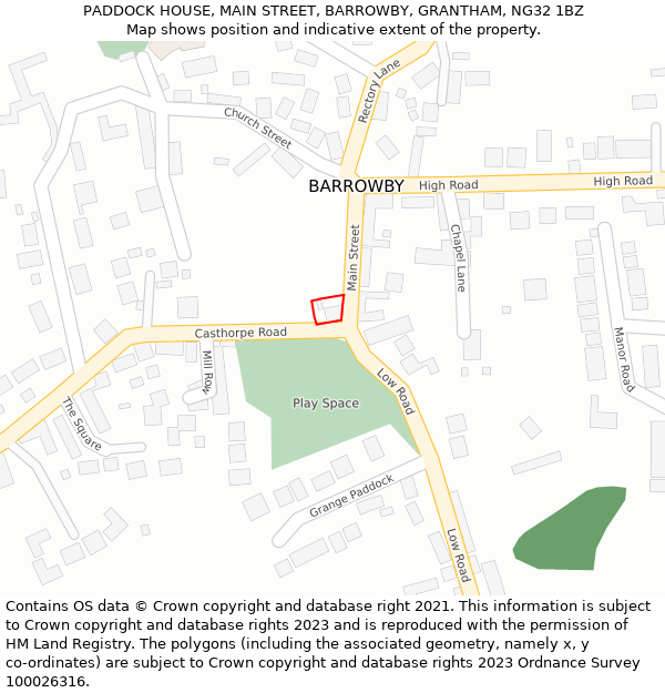 PADDOCK HOUSE, MAIN STREET, BARROWBY, GRANTHAM, NG32 1BZ: Location map and indicative extent of plot