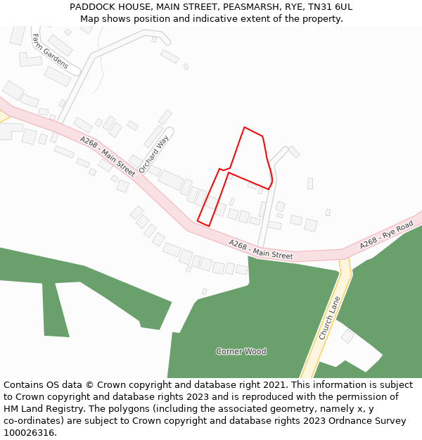 PADDOCK HOUSE, MAIN STREET, PEASMARSH, RYE, TN31 6UL: Location map and indicative extent of plot