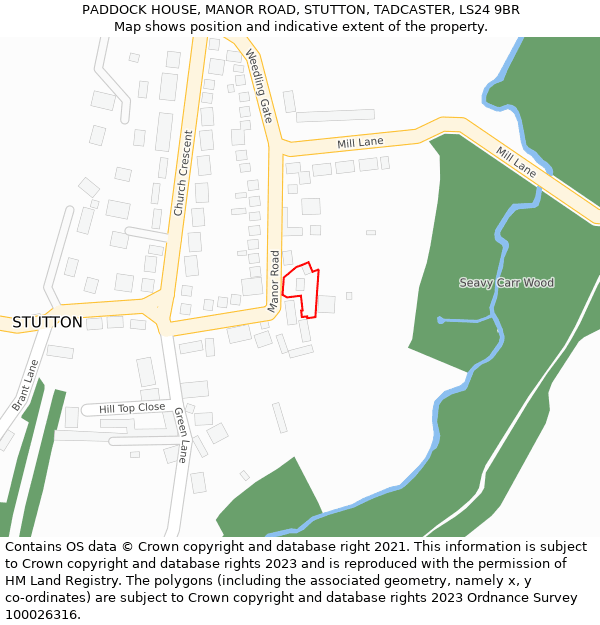 PADDOCK HOUSE, MANOR ROAD, STUTTON, TADCASTER, LS24 9BR: Location map and indicative extent of plot