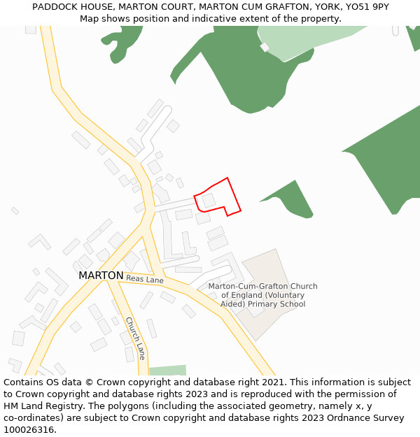 PADDOCK HOUSE, MARTON COURT, MARTON CUM GRAFTON, YORK, YO51 9PY: Location map and indicative extent of plot