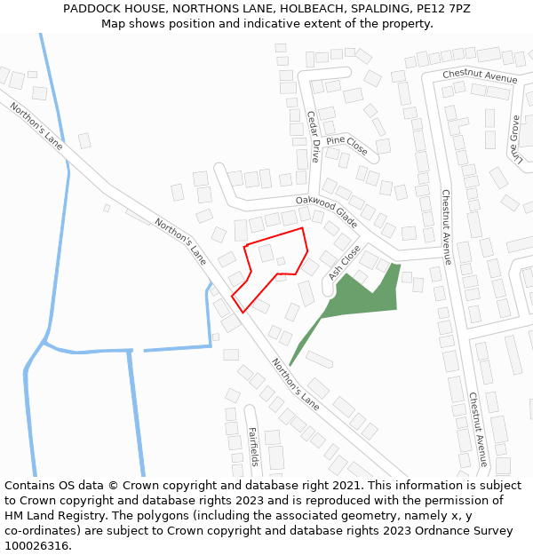 PADDOCK HOUSE, NORTHONS LANE, HOLBEACH, SPALDING, PE12 7PZ: Location map and indicative extent of plot