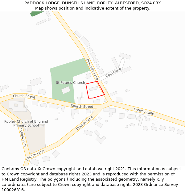 PADDOCK LODGE, DUNSELLS LANE, ROPLEY, ALRESFORD, SO24 0BX: Location map and indicative extent of plot