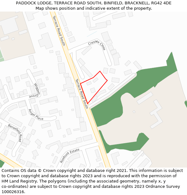 PADDOCK LODGE, TERRACE ROAD SOUTH, BINFIELD, BRACKNELL, RG42 4DE: Location map and indicative extent of plot