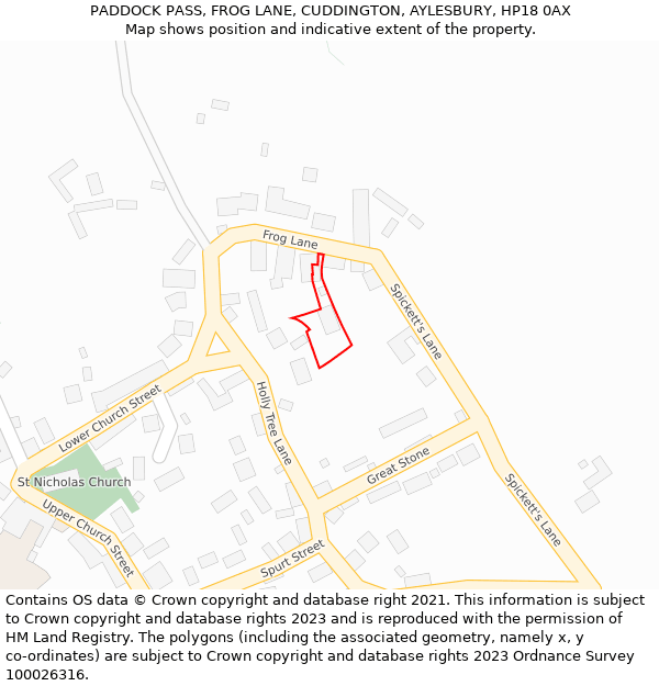 PADDOCK PASS, FROG LANE, CUDDINGTON, AYLESBURY, HP18 0AX: Location map and indicative extent of plot