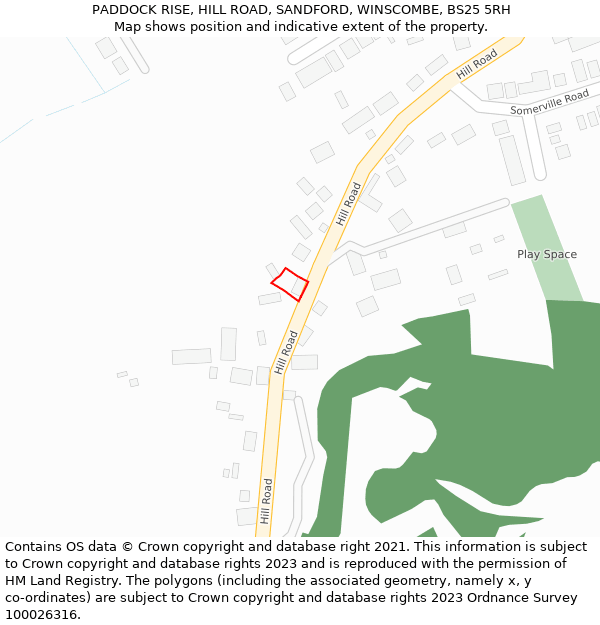 PADDOCK RISE, HILL ROAD, SANDFORD, WINSCOMBE, BS25 5RH: Location map and indicative extent of plot