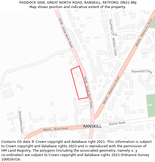 PADDOCK SIDE, GREAT NORTH ROAD, RANSKILL, RETFORD, DN22 8NJ: Location map and indicative extent of plot