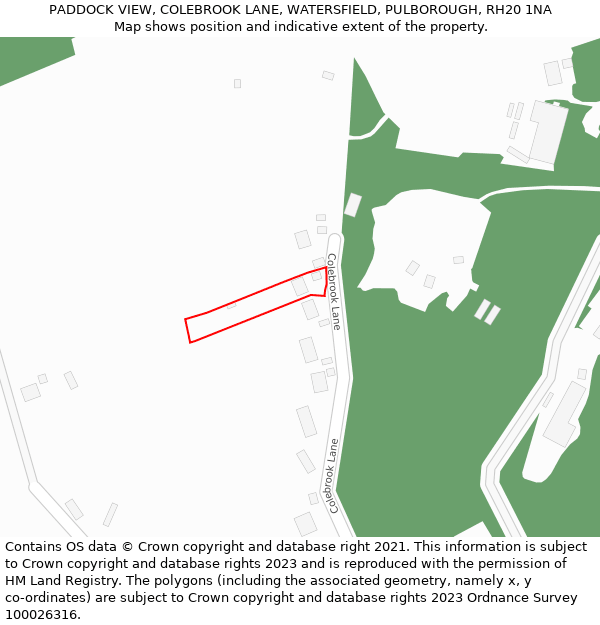 PADDOCK VIEW, COLEBROOK LANE, WATERSFIELD, PULBOROUGH, RH20 1NA: Location map and indicative extent of plot