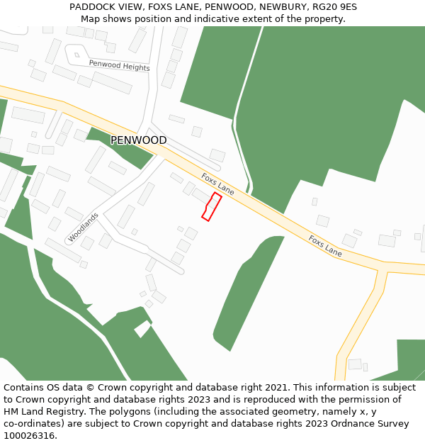 PADDOCK VIEW, FOXS LANE, PENWOOD, NEWBURY, RG20 9ES: Location map and indicative extent of plot