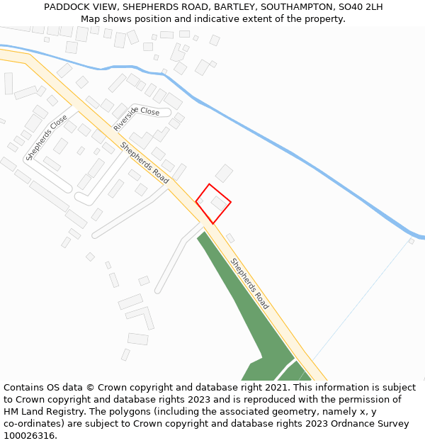 PADDOCK VIEW, SHEPHERDS ROAD, BARTLEY, SOUTHAMPTON, SO40 2LH: Location map and indicative extent of plot