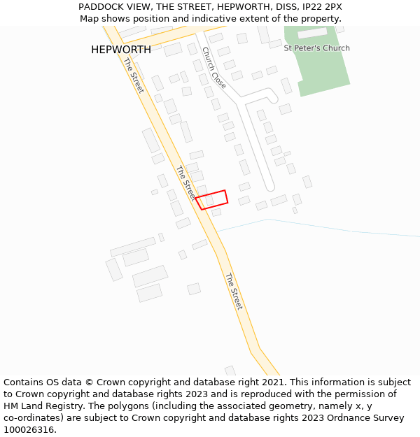 PADDOCK VIEW, THE STREET, HEPWORTH, DISS, IP22 2PX: Location map and indicative extent of plot