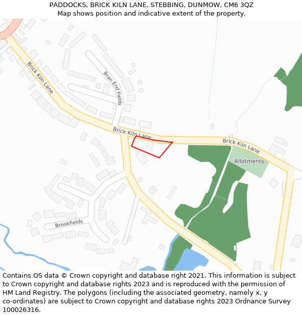 PADDOCKS, BRICK KILN LANE, STEBBING, DUNMOW, CM6 3QZ: Location map and indicative extent of plot