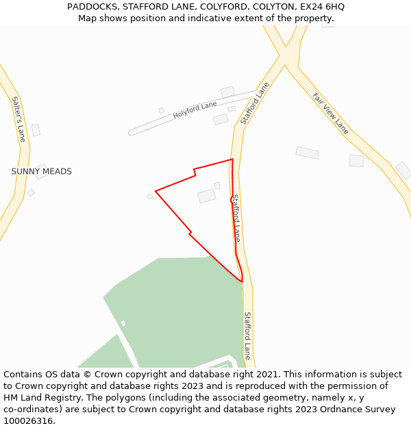 PADDOCKS, STAFFORD LANE, COLYFORD, COLYTON, EX24 6HQ: Location map and indicative extent of plot
