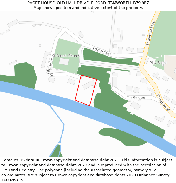 PAGET HOUSE, OLD HALL DRIVE, ELFORD, TAMWORTH, B79 9BZ: Location map and indicative extent of plot