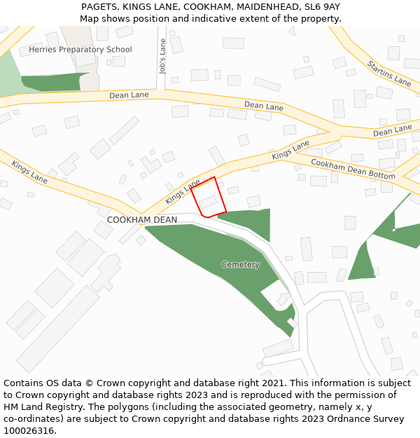 PAGETS, KINGS LANE, COOKHAM, MAIDENHEAD, SL6 9AY: Location map and indicative extent of plot