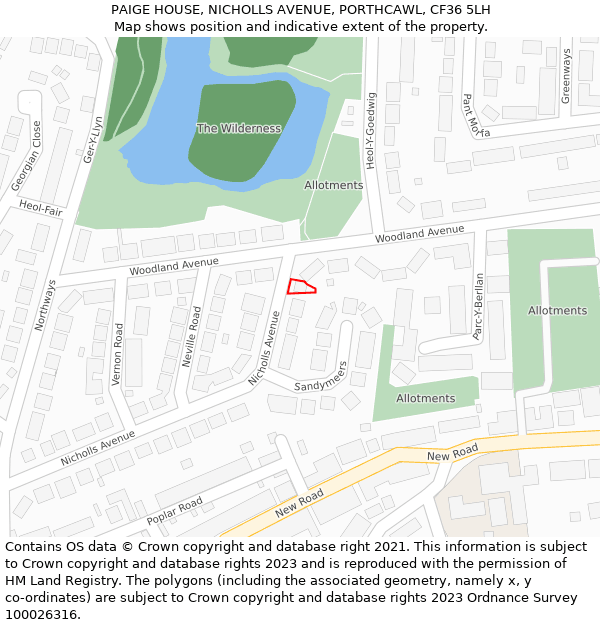 PAIGE HOUSE, NICHOLLS AVENUE, PORTHCAWL, CF36 5LH: Location map and indicative extent of plot