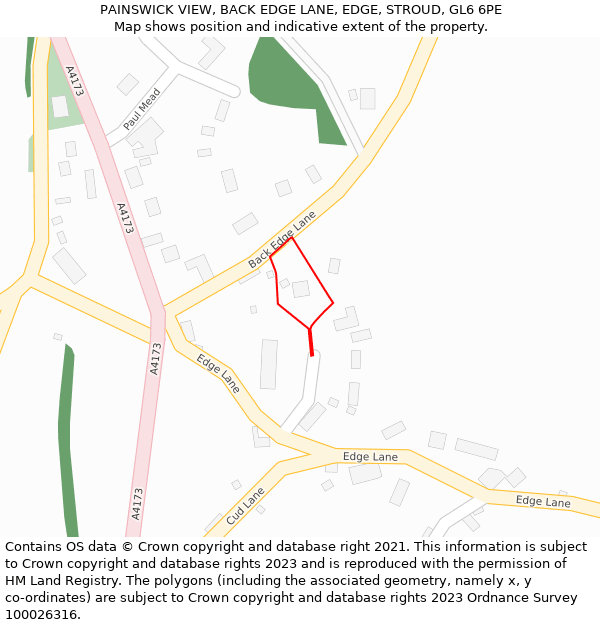 PAINSWICK VIEW, BACK EDGE LANE, EDGE, STROUD, GL6 6PE: Location map and indicative extent of plot