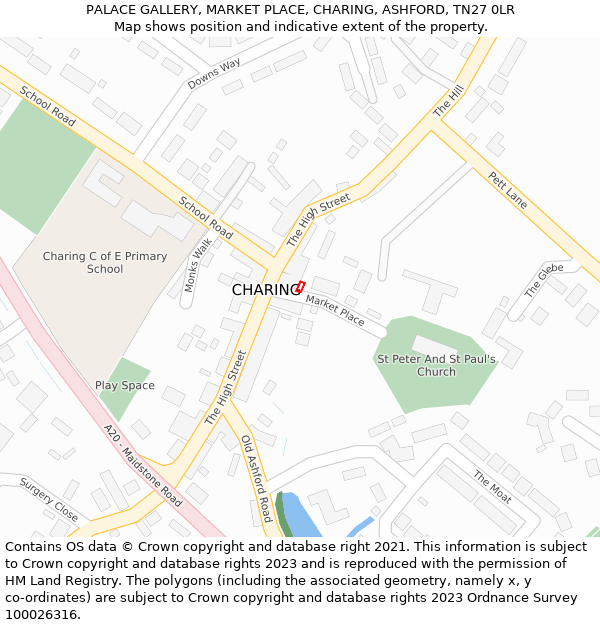 PALACE GALLERY, MARKET PLACE, CHARING, ASHFORD, TN27 0LR: Location map and indicative extent of plot
