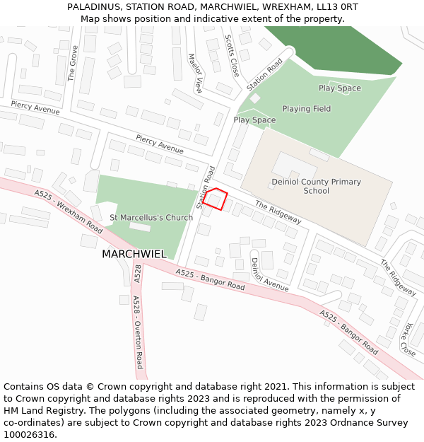 PALADINUS, STATION ROAD, MARCHWIEL, WREXHAM, LL13 0RT: Location map and indicative extent of plot