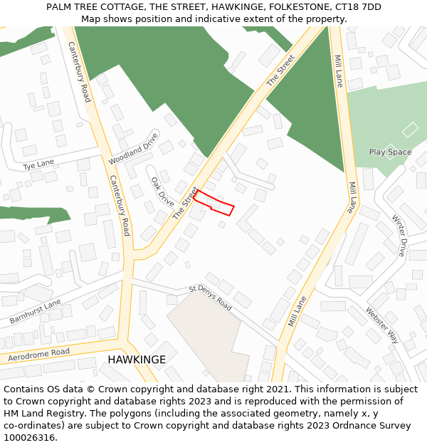 PALM TREE COTTAGE, THE STREET, HAWKINGE, FOLKESTONE, CT18 7DD: Location map and indicative extent of plot