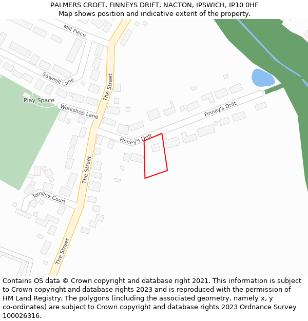 PALMERS CROFT, FINNEYS DRIFT, NACTON, IPSWICH, IP10 0HF: Location map and indicative extent of plot