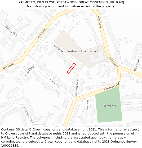 PALMETTO, KILN CLOSE, PRESTWOOD, GREAT MISSENDEN, HP16 9DJ: Location map and indicative extent of plot