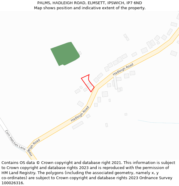 PALMS, HADLEIGH ROAD, ELMSETT, IPSWICH, IP7 6ND: Location map and indicative extent of plot