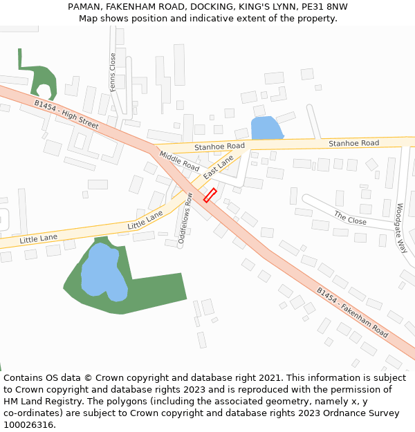 PAMAN, FAKENHAM ROAD, DOCKING, KING'S LYNN, PE31 8NW: Location map and indicative extent of plot